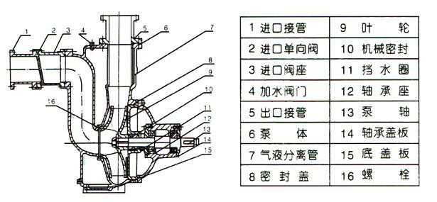 ZW型自吸式無堵塞排污泵(結構圖)